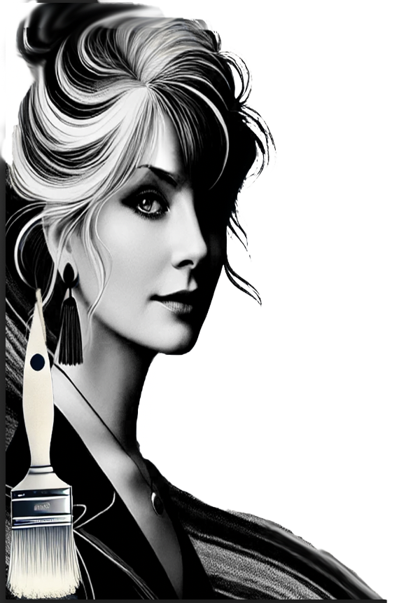 Black and white editorial-style female portrait illustration with a luxury aesthetic by Liza Dzines